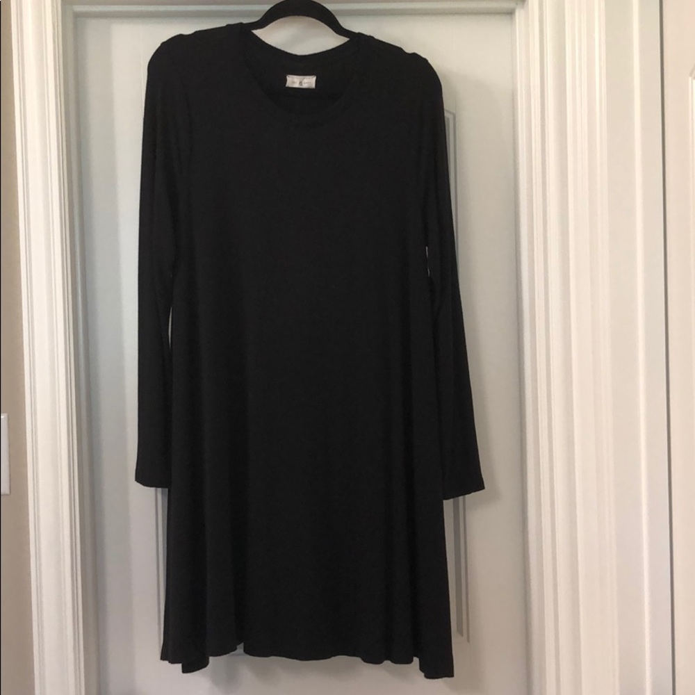 Long Sleeve Soft Black Swing Dress